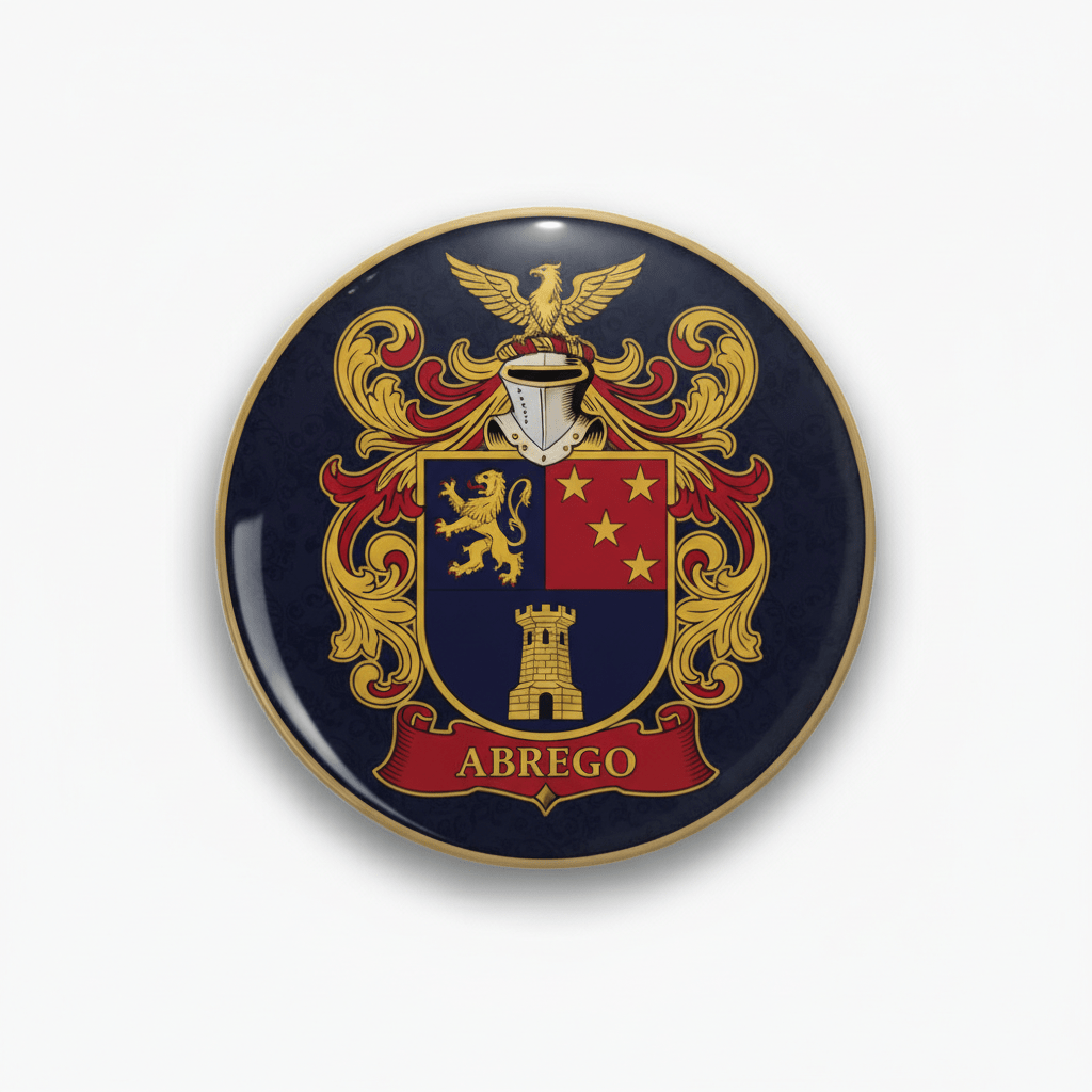 Abrego Family Crest Coat of Arms Pinback 3-inch - My Pinbacks