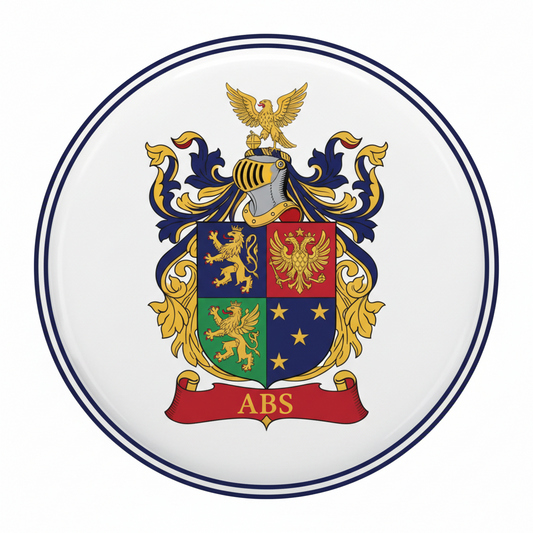 3-inch coat of arms pinback with ABS banner, eagle and shield crest
