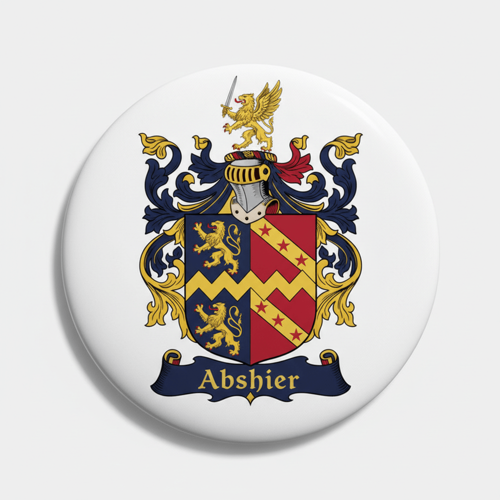 Abshier Family Crest Coat of Arms Pinback 3-inch - My Pinbacks