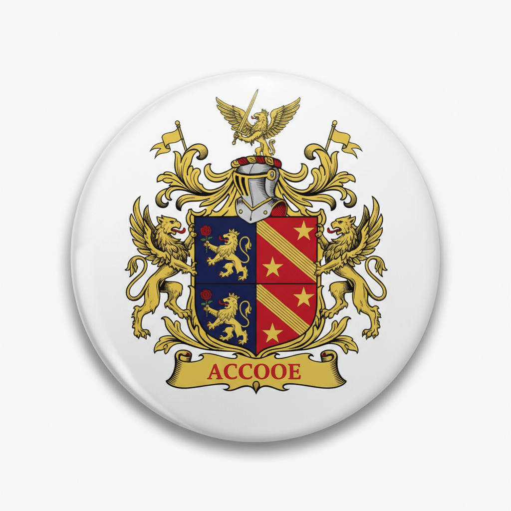 Accooe Family Crest Coat of Arms Pinback 3-inch - My Pinbacks