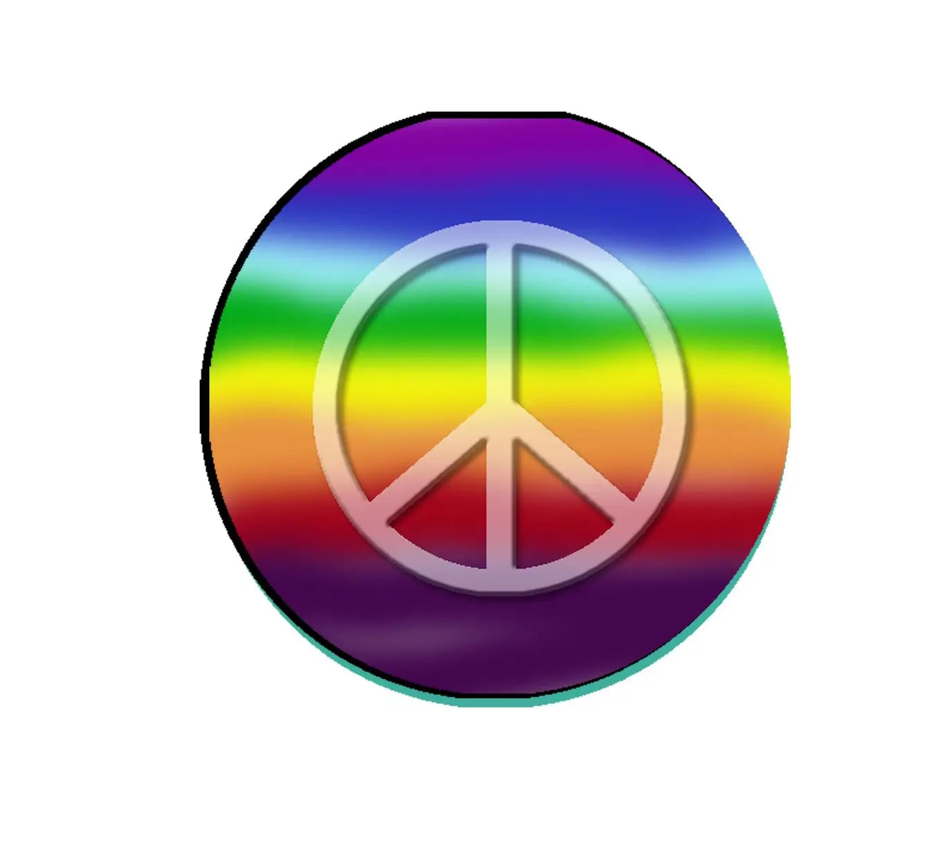 Rainbow peace symbol pinback button badge with round iridescent design