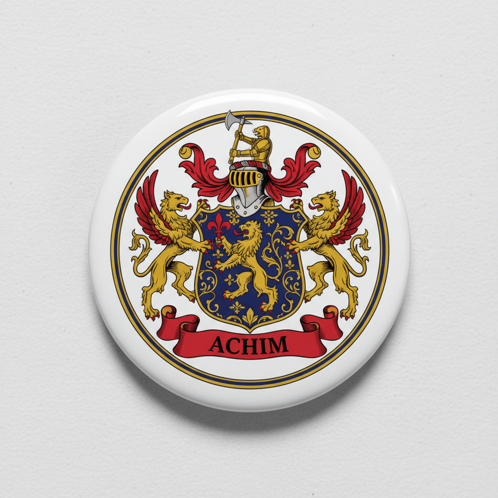 Achim Family Crest Coat of Arms Pinback 3-inch - My Pinbacks