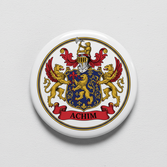 Achim Family Crest Coat of Arms Pinback 3-inch - My Pinbacks