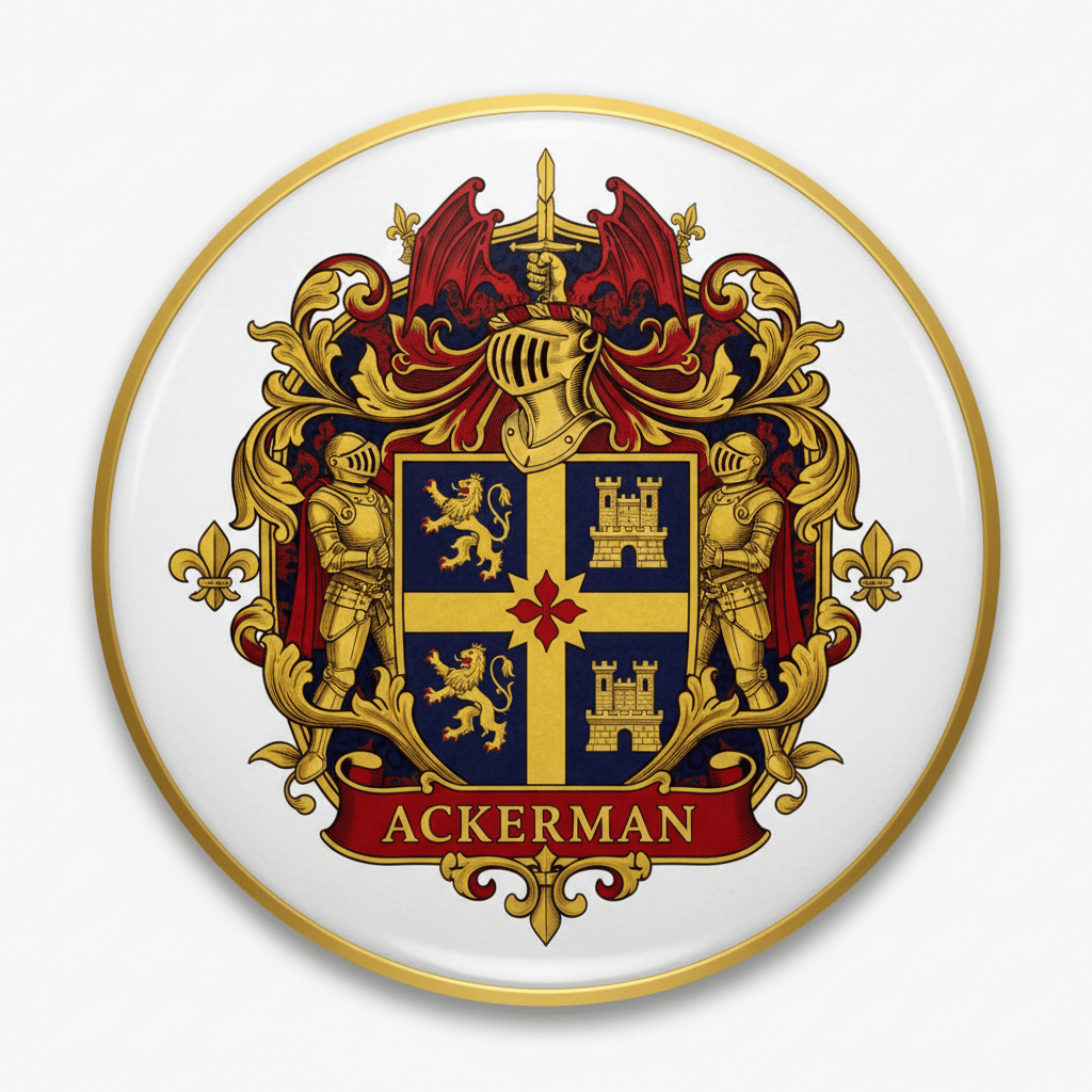 Ackerman Family Crest Coat of Arms Pinback 3-inch - My Pinbacks
