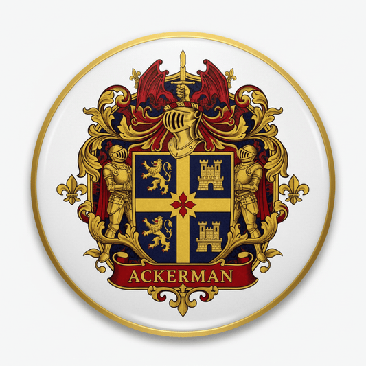 Ackerman Family Crest Coat of Arms Pinback 3-inch - My Pinbacks