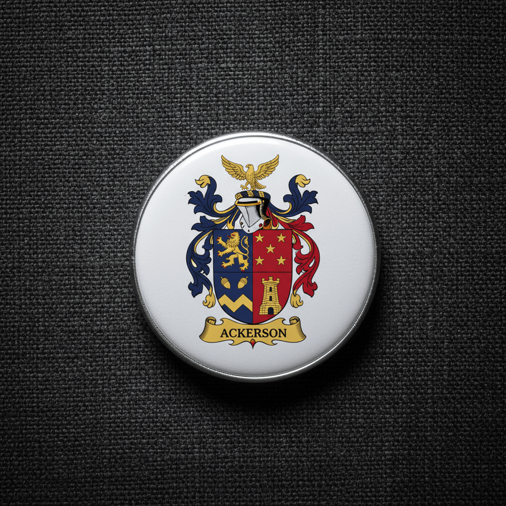 Ackerson Family Crest Coat of Arms Pinback 3-inch - My Pinbacks