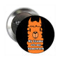 2.25-inch pinback button: cartoon orange llama face with 'My Llama ate my homework' text.