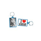 Acrylic keychain set of two rectangular charms: portrait and 'I Justin Bieber' heart