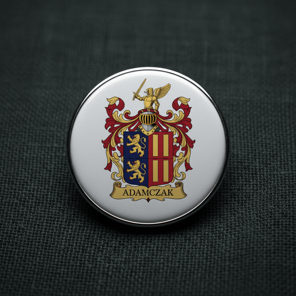 Adamczak Family Crest Coat of Arms Pinback 3-inch - My Pinbacks