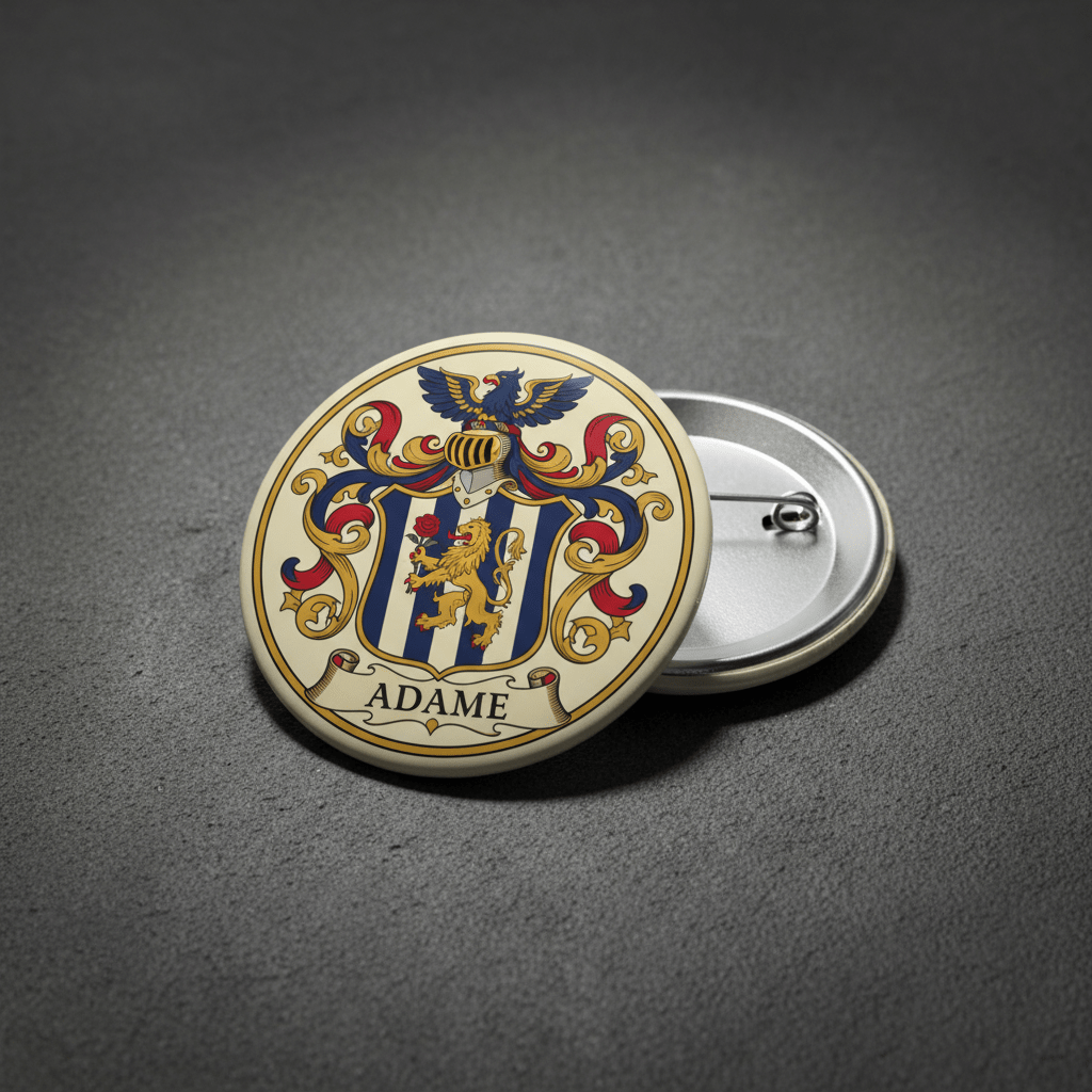 Adame Family Crest Coat of Arms Pinback 3-inch - My Pinbacks