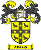 I Love Adams pinback button, black and yellow coat of arms with crown and ravens