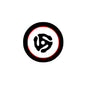 1.25-inch disk adapter pinback, round black button with red rim and white icon