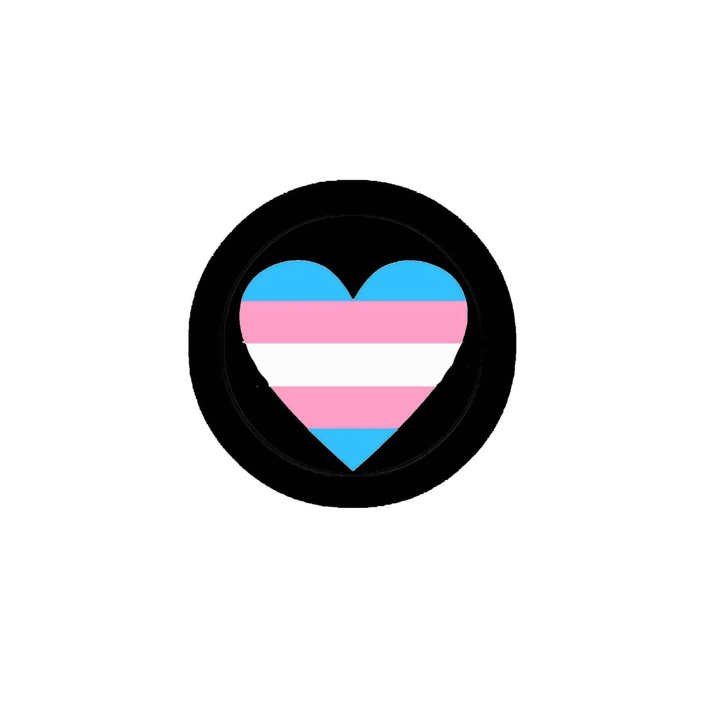 Transgender flag heart badge pin with black circular border