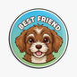 2.25-inch brown puppy pinback badge, circular 'Best Friend' design