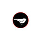 1.25-inch pinback badge with black-and-white bird design and red rim