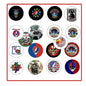 Assorted round embroidered patches with gothic skull and rose designs