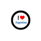Round pinback badge with black ring and “I ♥ Argentina” design in red and blue