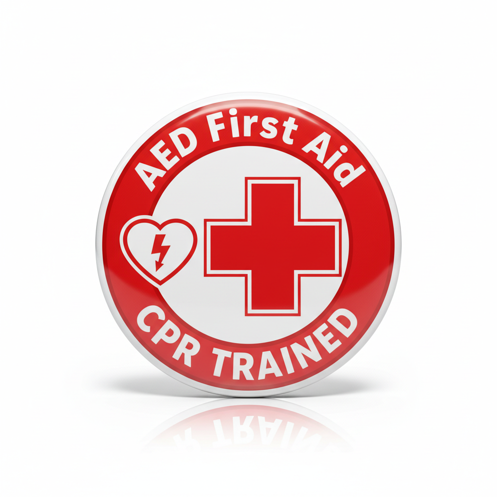 AED First Aid CPR Trained Pinback 2.25-inch 12 Pcs