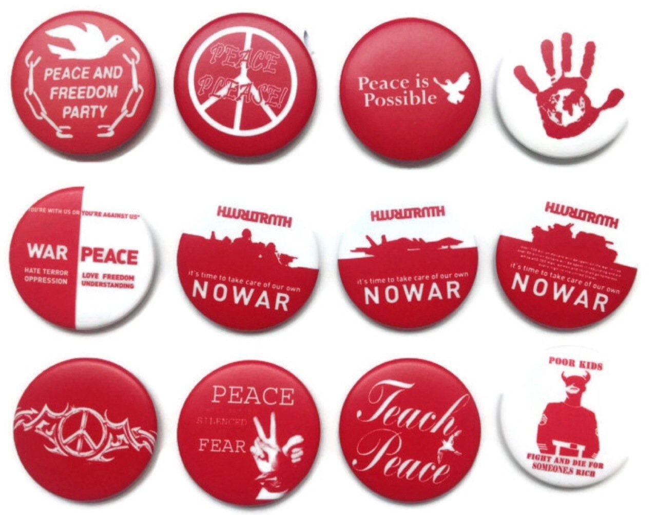 Peace logo sign symbol Hashtag 4 PR Awesome Quality Lot 12 New Pins Buttons Badge 1.25-inch Default Title
