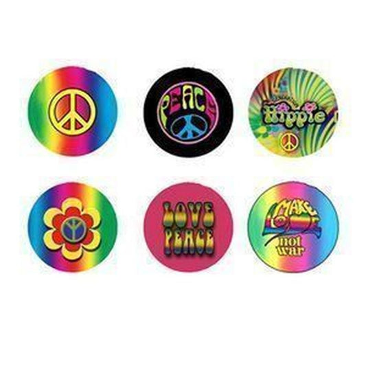 Hippie Generation Designs 1970s 6Pcs 1.25" Pinback Button Pin Peace Love