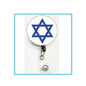 Star of David felt retractable badge reel with circular blue star emblem and metal clasp
