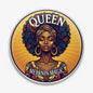 Round Afro woman art pin with QUEEN and MELANIN MAGIC text