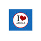 Africa pinback button with white circle, red heart, and 'I ♥ AFRICA' on blue