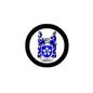 3-inch circular family crest magnet with blue and white coat of arms inside black border