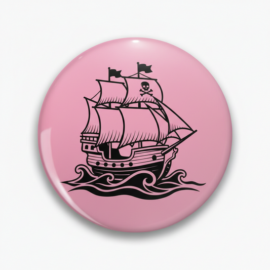 Ahoy Pink and Black Pirate Ship Pinback 2.25-inch