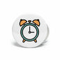 2.25-inch alarm clock button pinback with colorful clock icon on white round backing