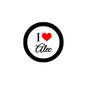 Round valentine pinback button with black rim, red heart, and "I ❤ Alec" text