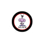 Purple cartoon alien pinback button, round black border, “ALIEN” text