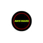 1.25-inch black pinback button with red outline and AWKWARD text