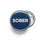 2.25-inch SOBER pinback badge, round blue face with white text