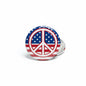 Peace sign pinback button, 2.25-inch, round stars-and-stripes design with silver back