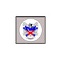 Square family crest magnet with circular blue, red, and white coat-of-arms design