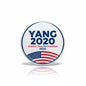 Circular Andrew Yang 2020 campaign pin with YANG text and U.S. flag design