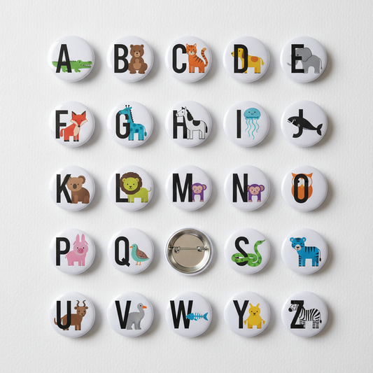 Full Alphabet Letters Pinback 2.25-inch Animals