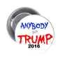 Anybody but Trump 2016 pinback button, round white face with blue and red text