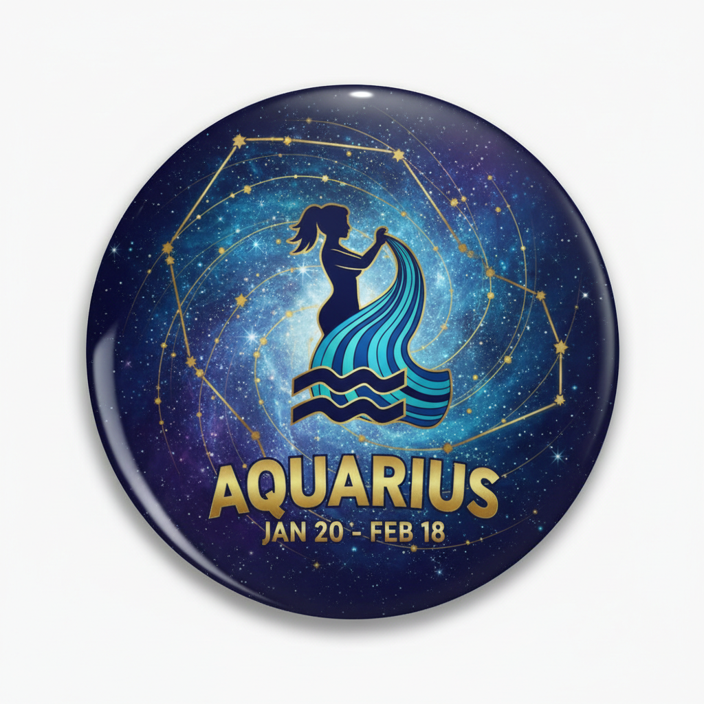 Aquarius Zodiac Sign Button Pinback 2.25-inch