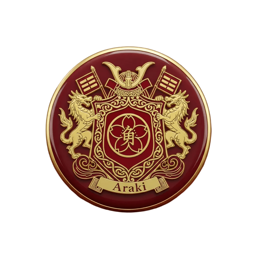 Araki Family Crest Coat of Arms Pinback 3-inch - My Pinbacks