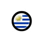 Uruguay flag pinback, circular black border with blue-white stripes and sun