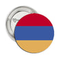 Armenia flag pinback button, red-blue-orange stripes on silver backing