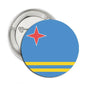 Aruba country flag pinback button, round blue with red star and yellow-white stripes