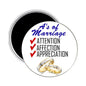 2.25-inch round wedding magnet with checkmark text: Attention, Affection, Appreciation