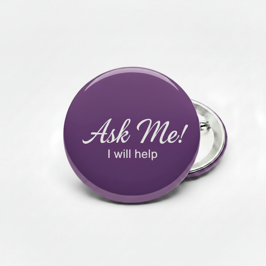 Ask Me Purple Pinback 2.25-inch