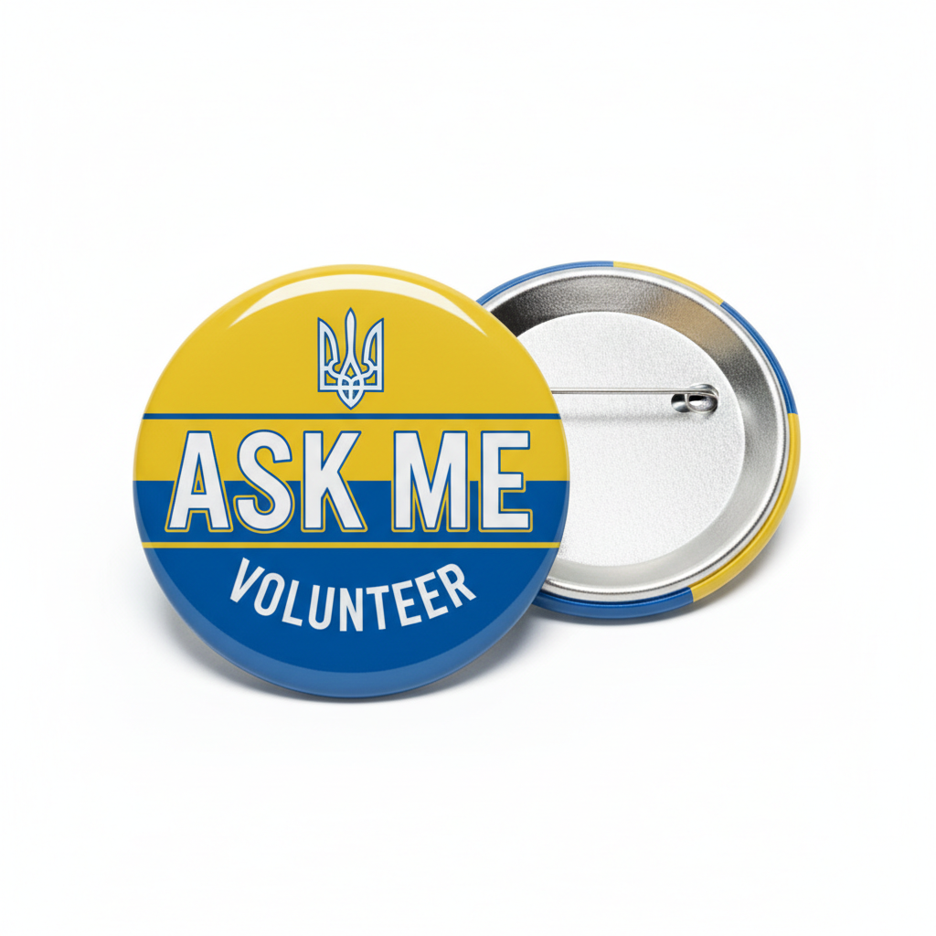 Ask Me Yellow Blue Ukraine Volunteer Badge Pinback Pinback 2.25-inch