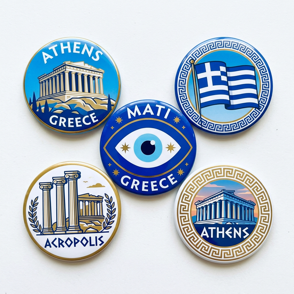 Athens Greece Travel Souvenir Pin Button 2.25-inch 5 Pcs