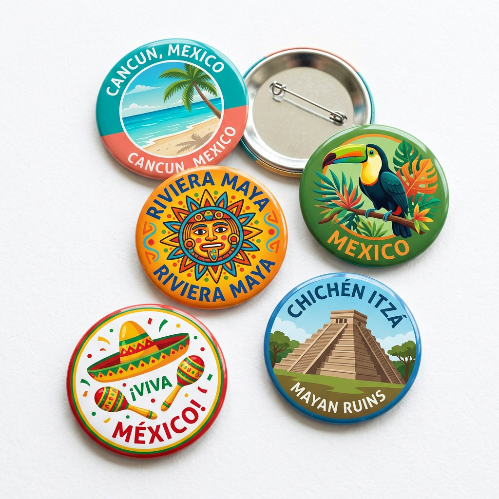 Mexico Cancún & Riviera Maya Travel Souvenir Pin Button 2.25-inch 5 Pcs