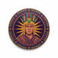 2.25-inch circular pinback button with emperor portrait and colorful Inca border
